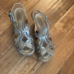 Jafa brown leather platform sandals; size 36 or US size 6; 3” platform.